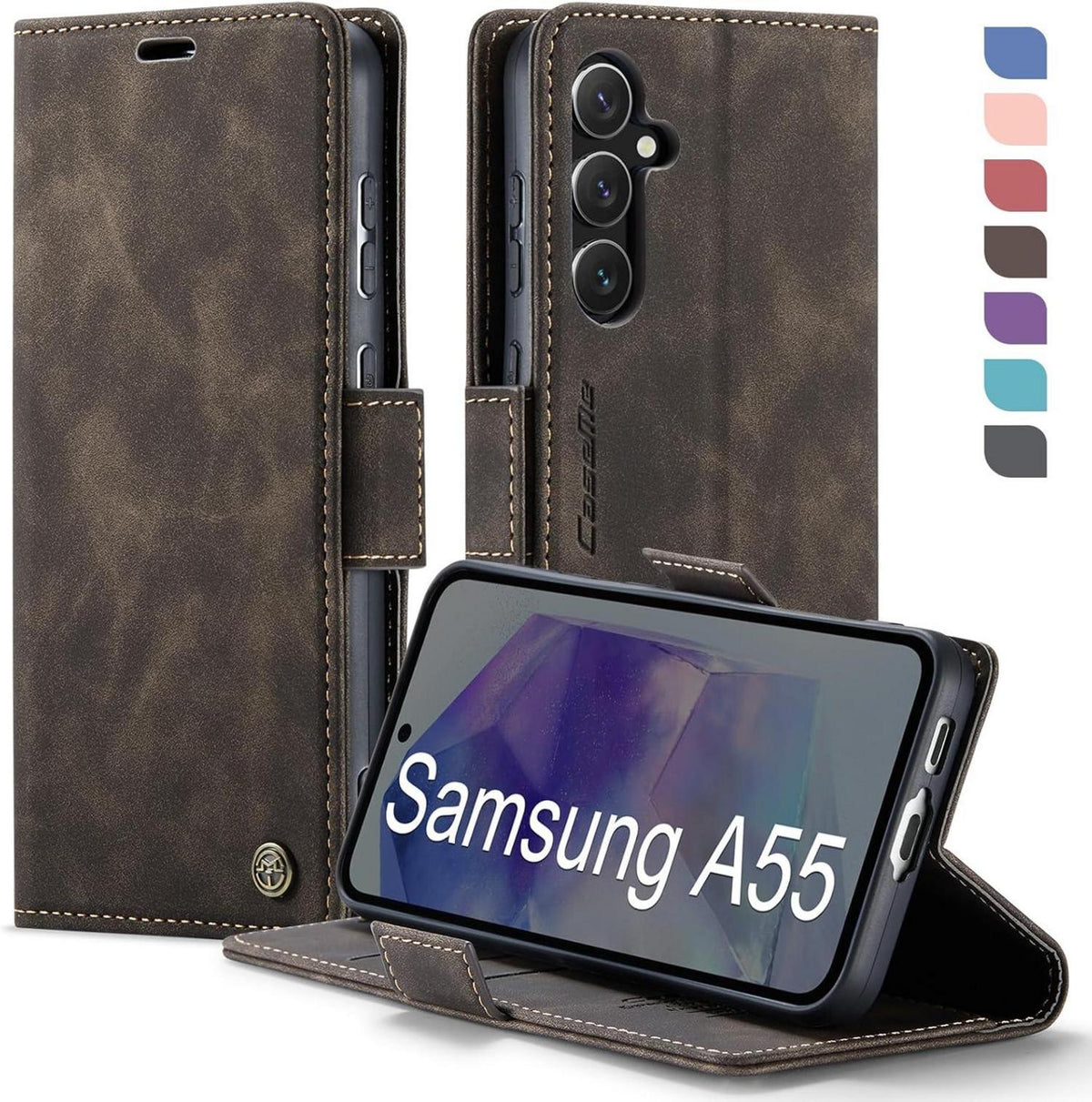 Samsung A55 5G Klapphülle PU Lederhülle RFID Schutz Kaffee