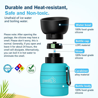Faltbare Hundewasserflasche für Unterwegs 850ml Hellblau