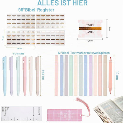 Bibel-Set: Textmarker, Stifte & Tabs für Bibelstudium