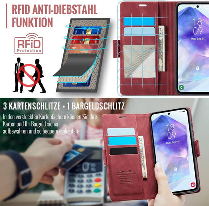 Samsung Galaxy A55 5G Handyhülle Klappbar PU Leder RFID Rot