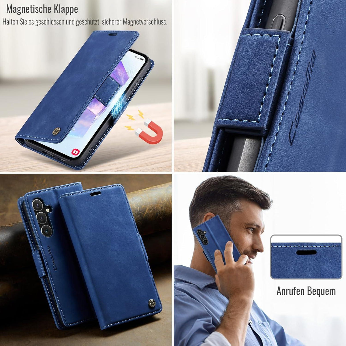 Samsung Galaxy A55 5G Handyhülle Blau PU Lederhülle RFID Wallet Standfunktion