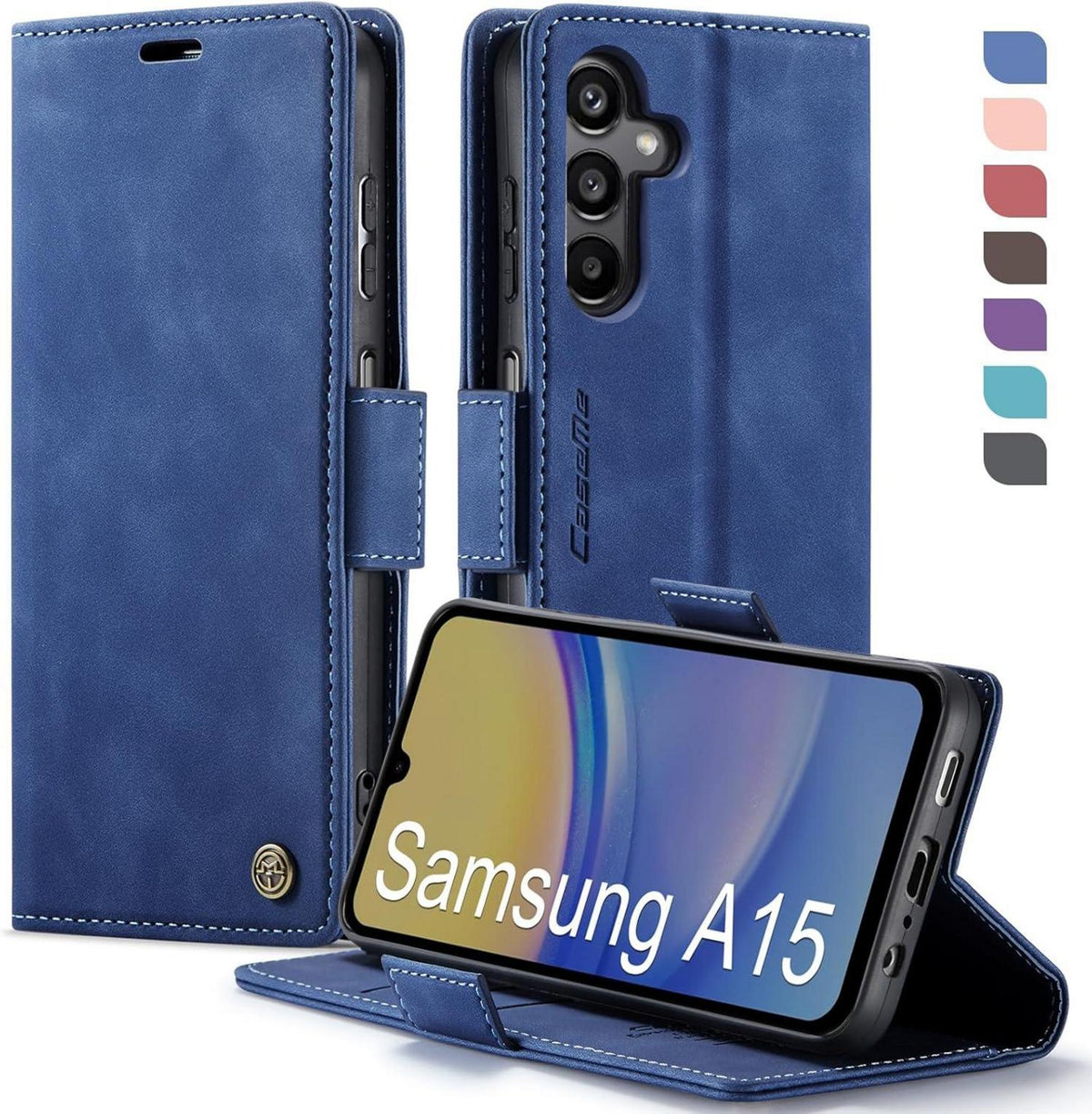 Samsung Galaxy A15 Hülle Klappbar PU Leder RFID Schutz Blau