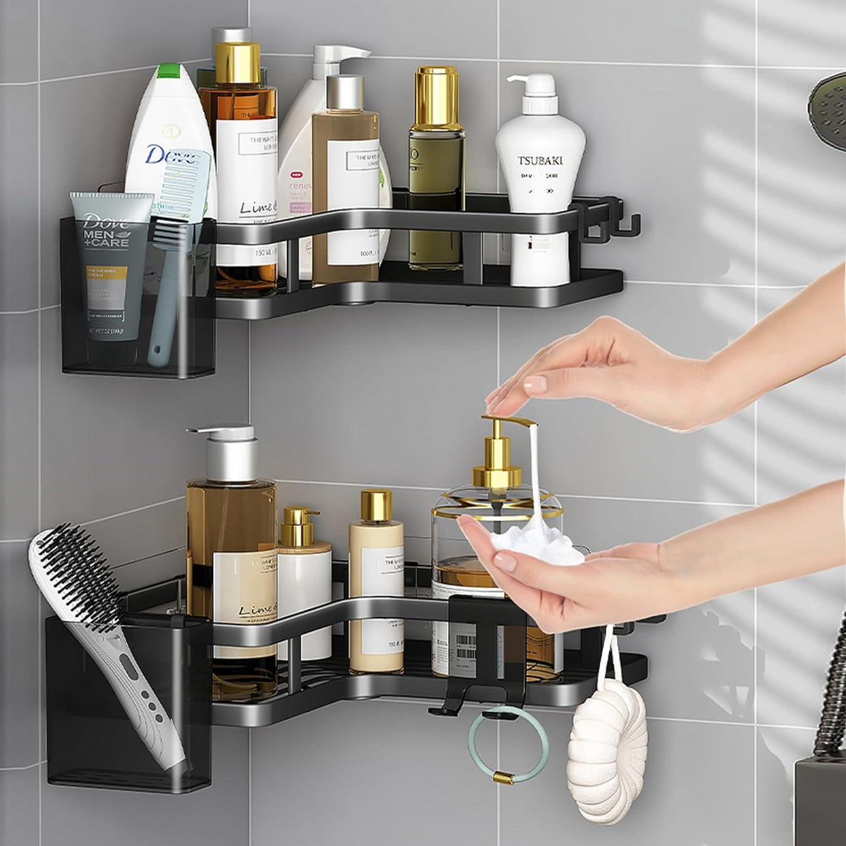 Duschablage Schwarz Ohne Bohren 5 Stück Haken Ecke Organizer