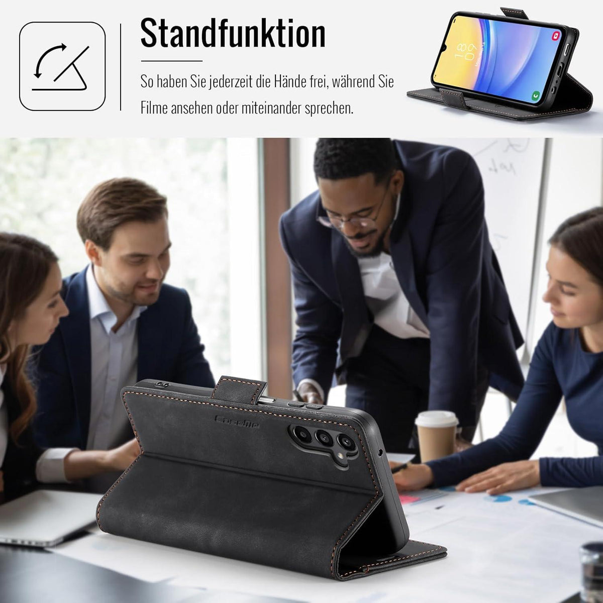 Samsung Galaxy A15 Handyhülle Klapphülle PU Leder RFID Schwarz
