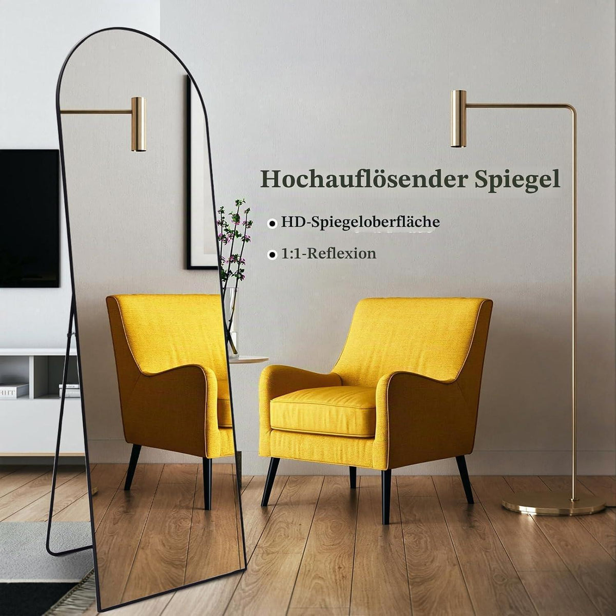 Gewölbter Ganzkörperspiegel Schwarz – Stehspiegel 161x52 cm