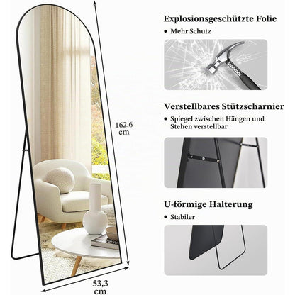 Gewölbter Ganzkörperspiegel Schwarz – Stehspiegel 161x52 cm