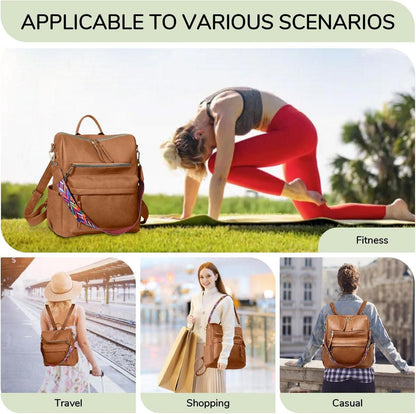 Damen-Rucksack wasserdicht leicht Mehrzweck PU-Leder Rucksack Braun