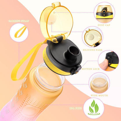 Motivations-Trinkflasche mit Zeitmarkierung, 750 ml, Gelb Rosa