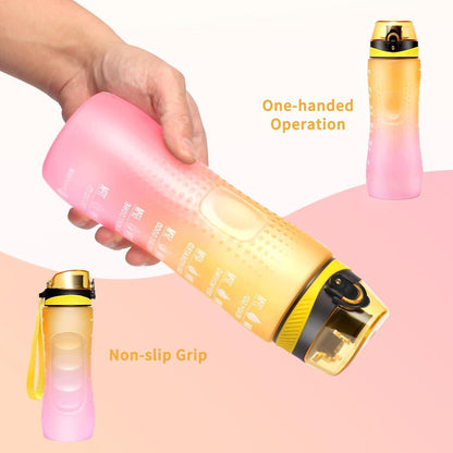 Motivations-Trinkflasche mit Zeitmarkierung, 750 ml, Gelb Rosa