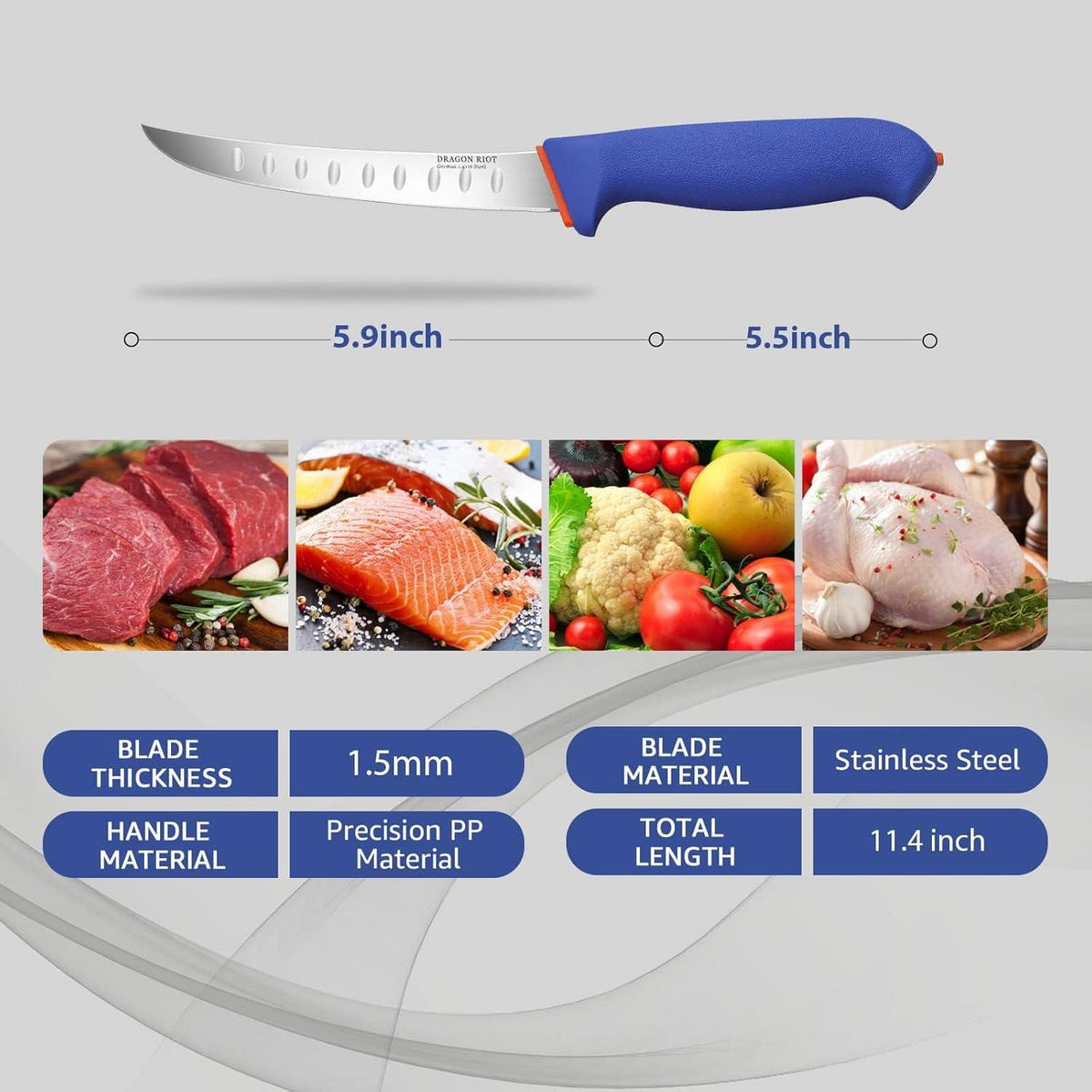 Ausbeinmesser 6 Zoll Profi für Fleisch Grill scharf Outdoor blau