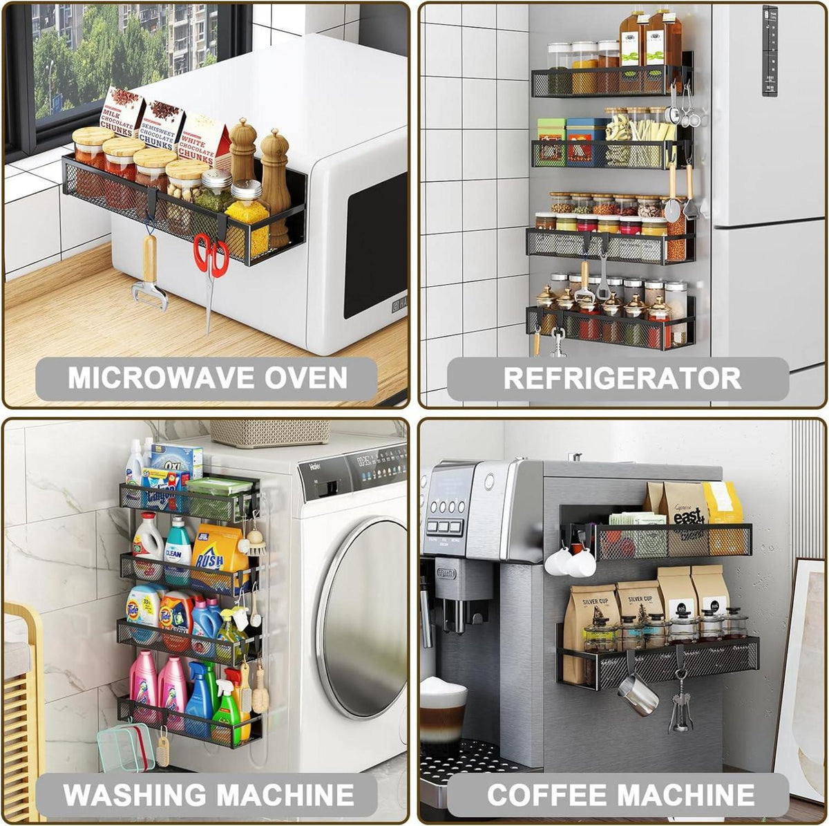 Magnetisches Gewürzregal für Kühlschrank 4er Pack mit 8 Haken