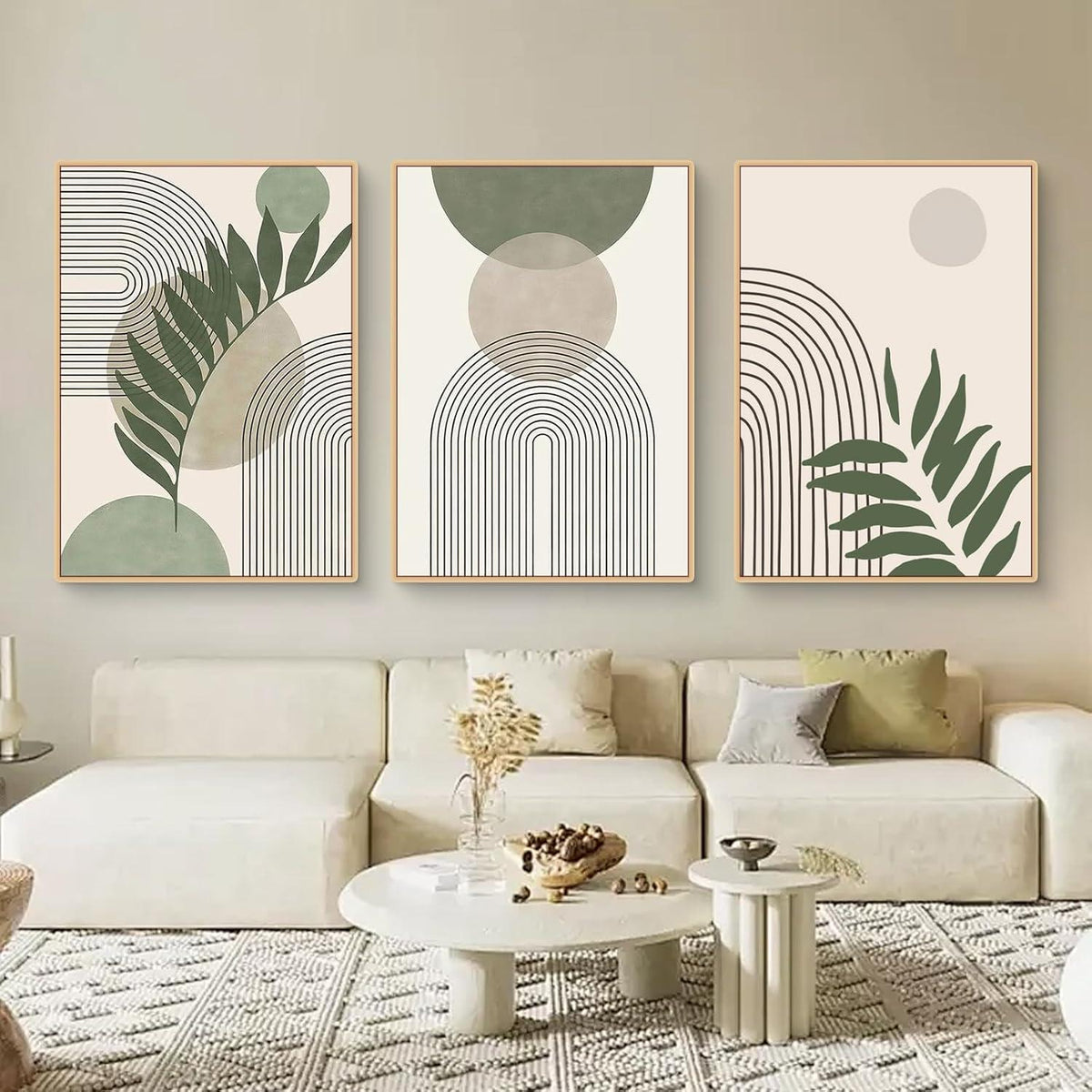 3er Boho Bilder Set Grüne Pflanzen Poster Wanddeko
