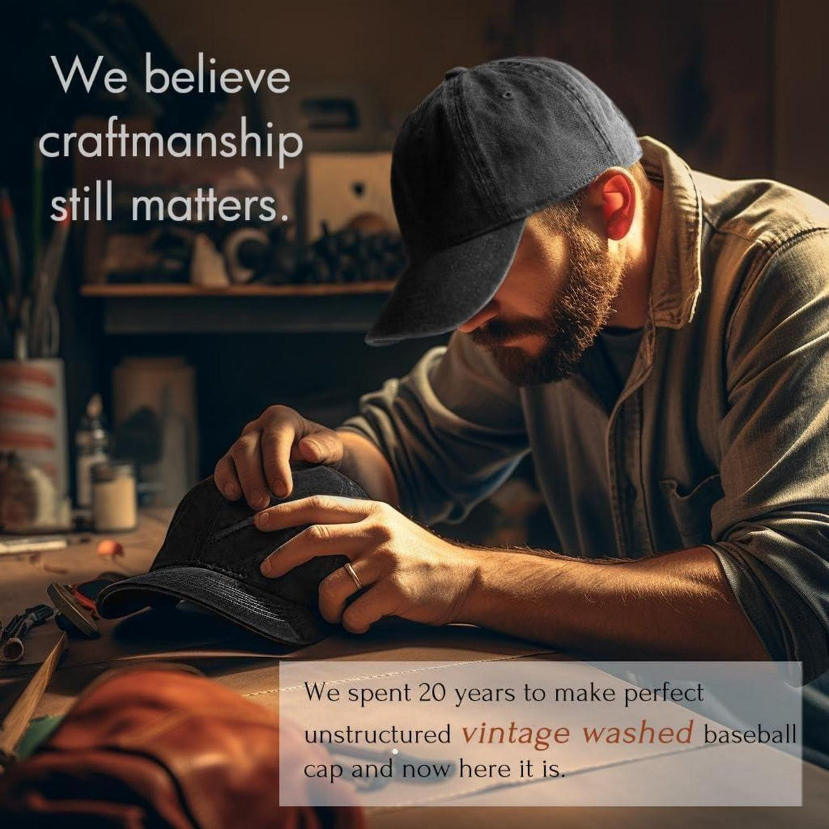 Baumwoll Baseball Cap mit Berg Stickerei – Schwarz M