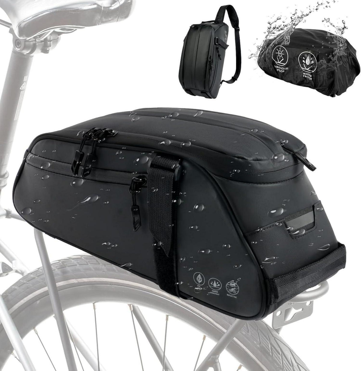Fahrrad Gepäckträgertasche 2 IN 1 wasserdicht reflektierend 8L