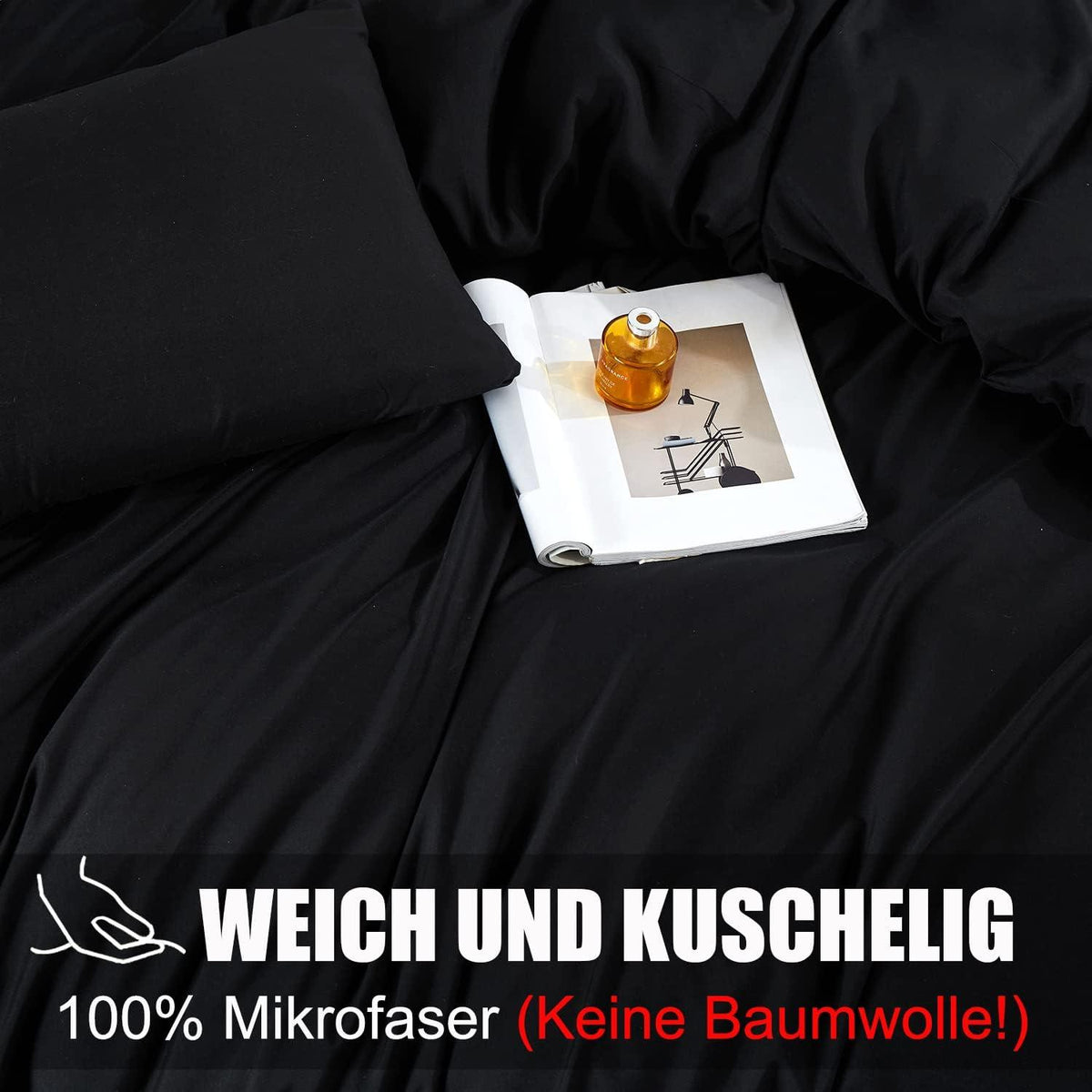 Kissenbezug Mikrofaser 40x60 2er Set Schwarz hypoallergen mit