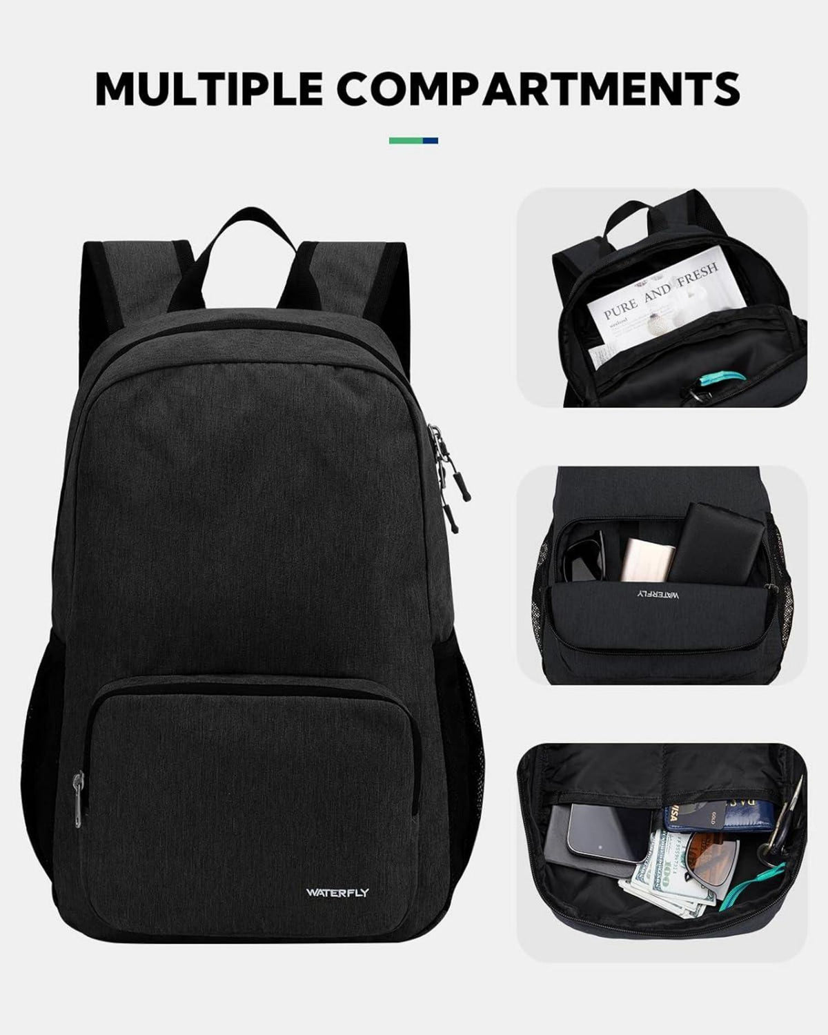 Faltbarer 20L Wanderrucksack Daypack Schwarz