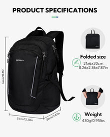 WATERFLY Faltbarer 28L Wanderrucksack: Leichter