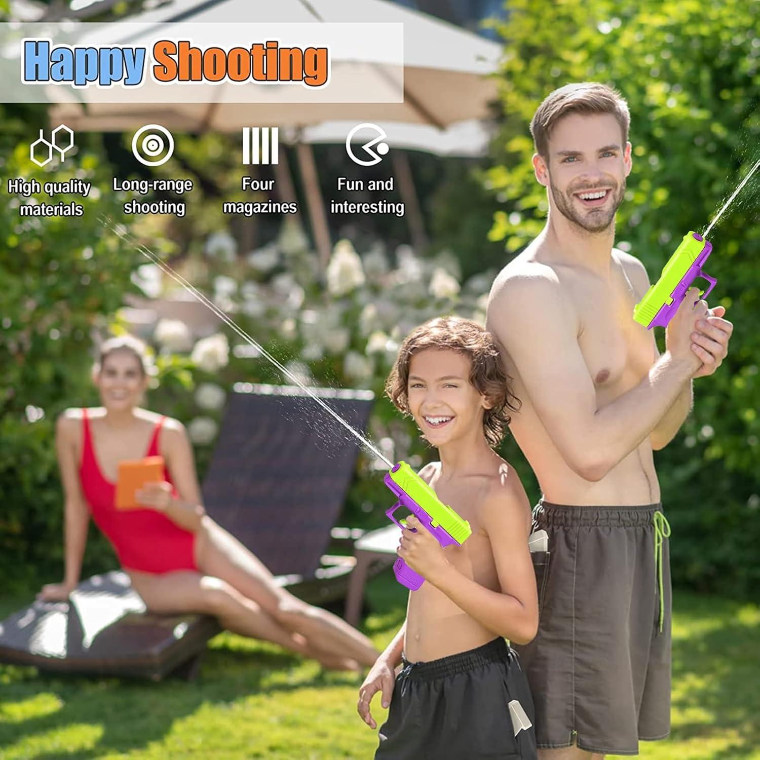 2er Pack Wasserpistole für Kinder, Mini Wasserpistolen Set mit großer Reichweite - Grün & Lila