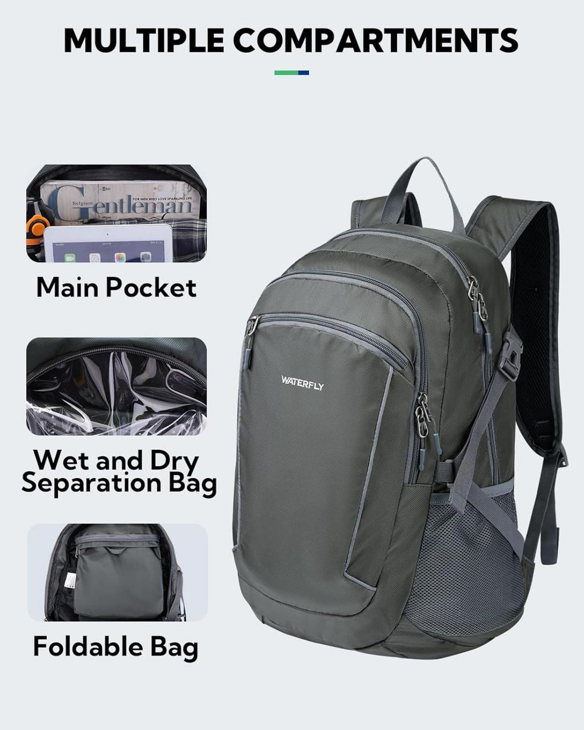 WATERFLY Faltbarer 28L Wanderrucksack: Outdoor Herren Damen