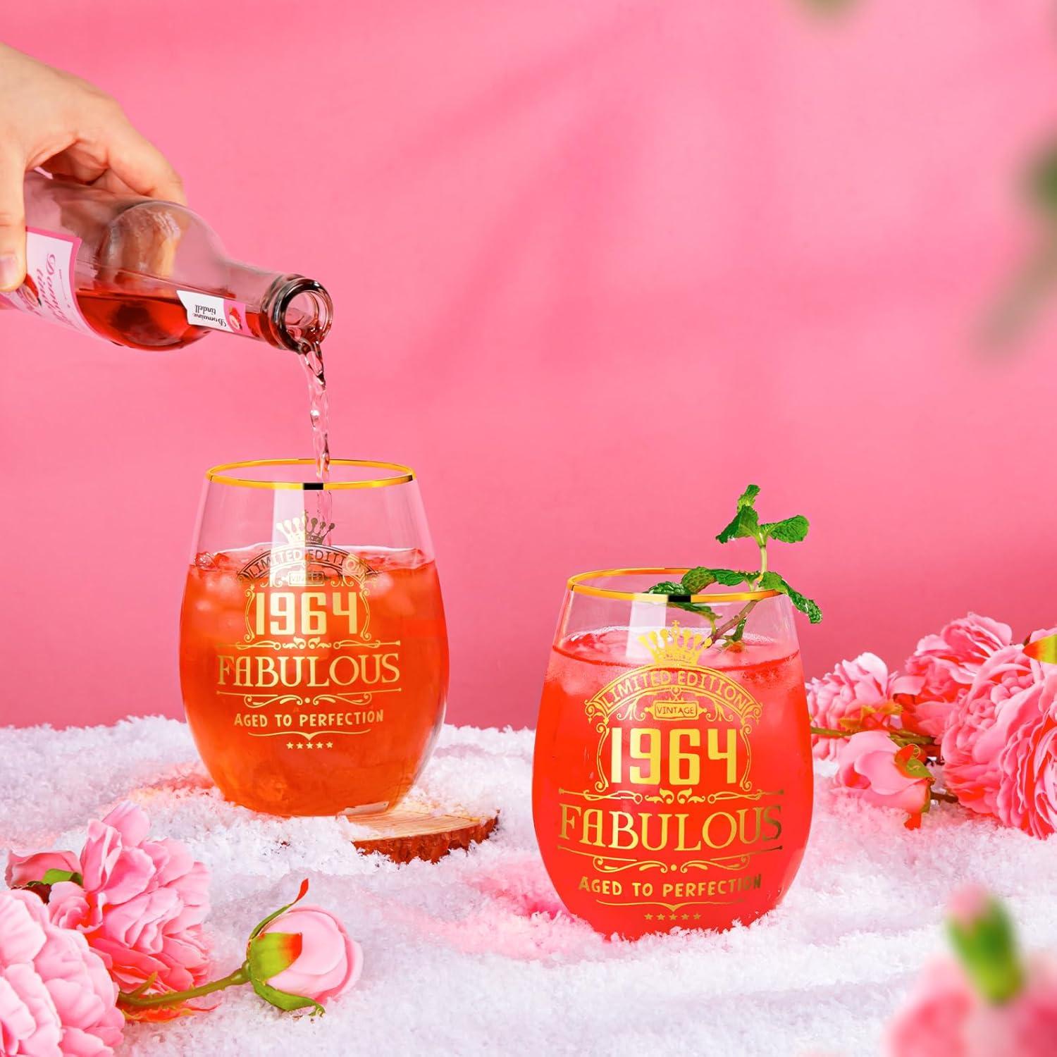 ALBISS 60. Geburtstag Weinglas Set für Frauen Gin-Glas Geschenk Rosa