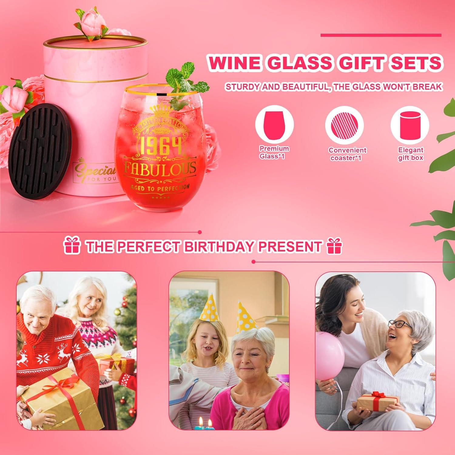 Personalisiertes Weinglas-Geschenkset 60. Geburtstag Frauen Gin-Glas Gin-Glas