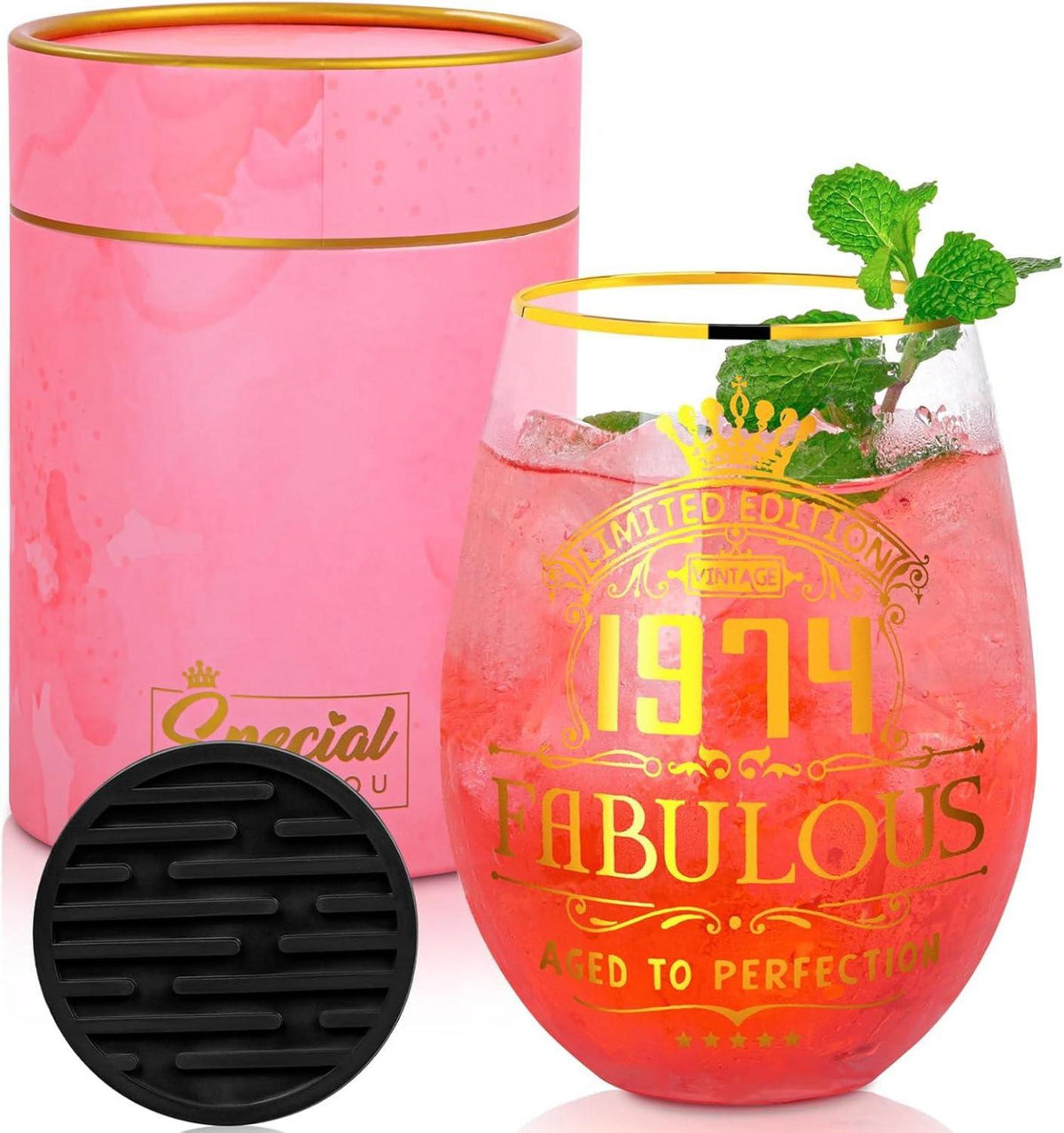 Personalisiertes Gin-Glas-Set mit Weingläsern 50. Geburtstag Frauen