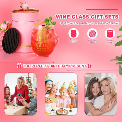 Personalisiertes Gin-Glas-Set 50. Geburtstag Frauen Gold-Druck Pink