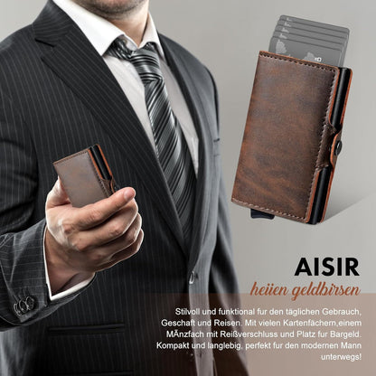 Geldbörse Herren RFID Slim Wallet Münzfach Braun