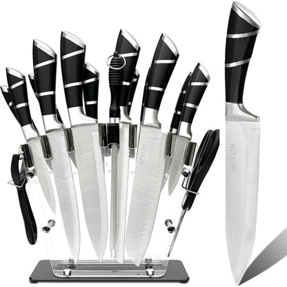 16-teiliges Küchenmesser-Set mit Messerblock – Edelstahl & Acryl