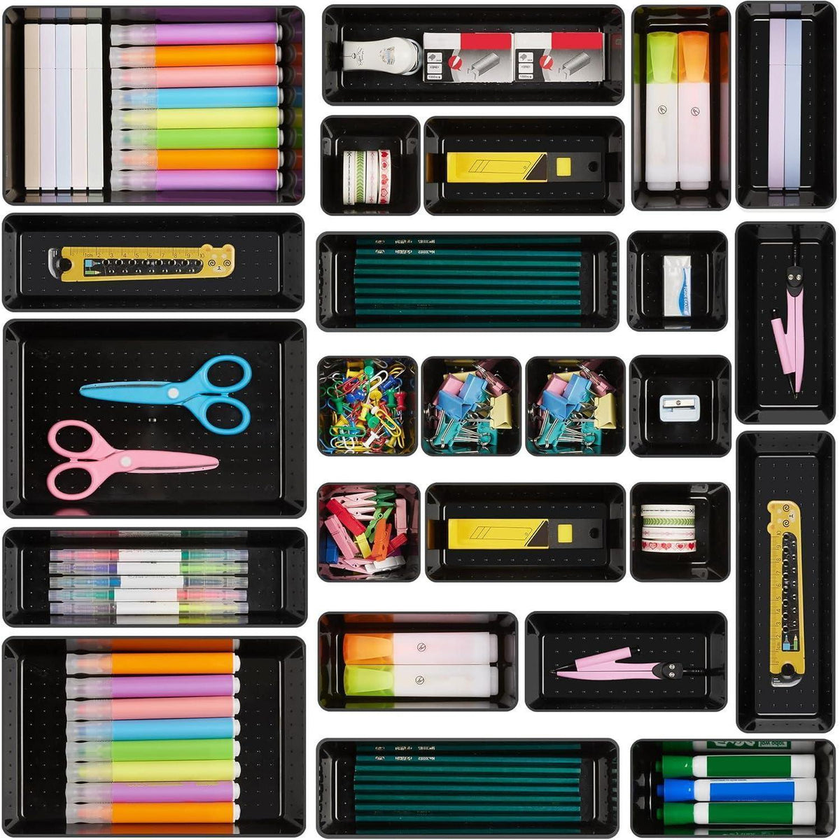 Schubladen-Organizer 25tlg. Kunststoff Schwarz stapelbar