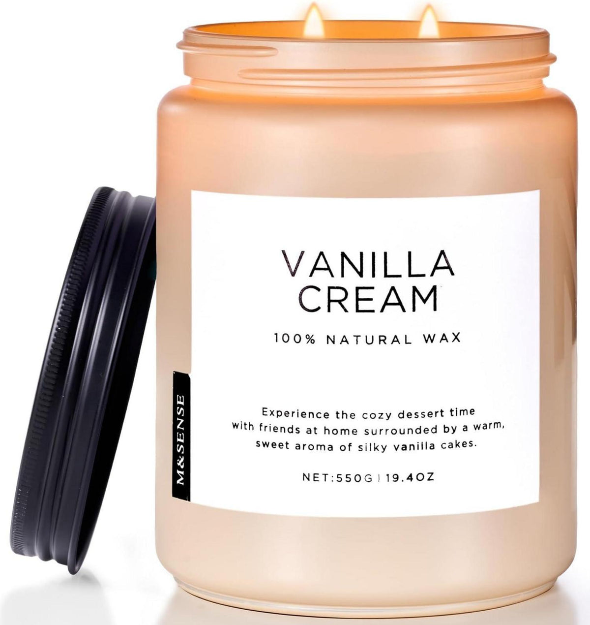 Vanille Soja-Kerze 550g 2 Wick Jar 110h Brenndauer Bio-Soja-Wachs