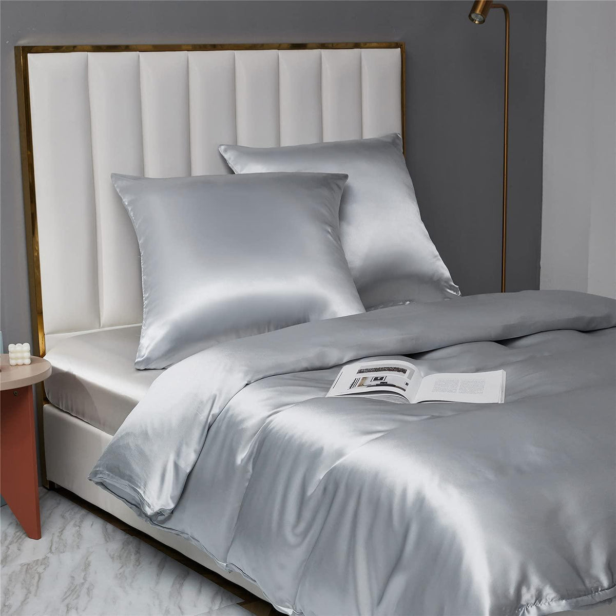 Graue Bettwäsche-Set 200x220 cm | Satin Microfaser Luxus