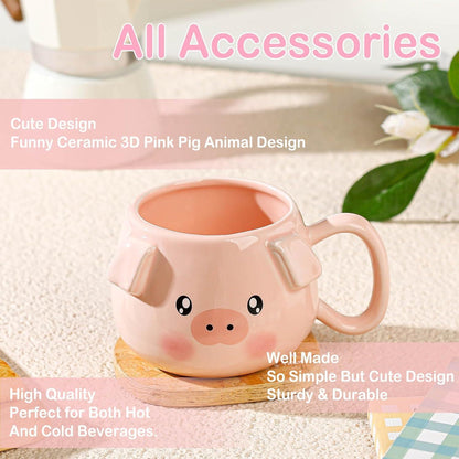 Kaffeetasse 3D Porzellan 400 ml niedliches Schwein personalisierbar Frau Mutter Kind Urlaubspaarton Rosa