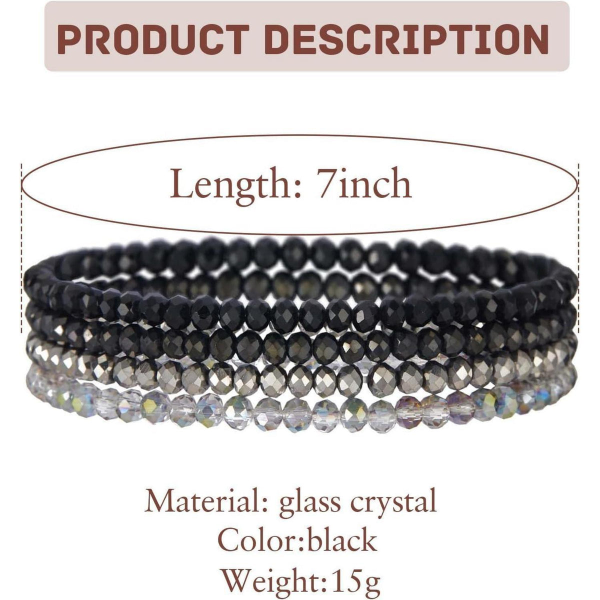 Damen Kristall Perlen Armband Mehrschichtig Boho Modeschmuck Schwarz