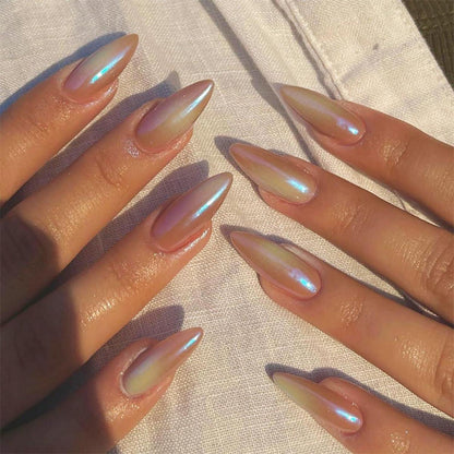 24 Stück Pink Mandel Nägel Zum Aufkleben Kurz Oval Glossy