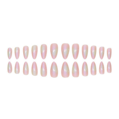 24 Stück Pink Mandel Nägel Zum Aufkleben Kurz Oval Glossy