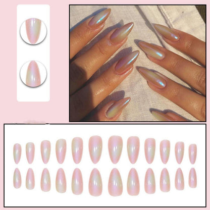24 Stück Pink Mandel Nägel Zum Aufkleben Kurz Oval Glossy