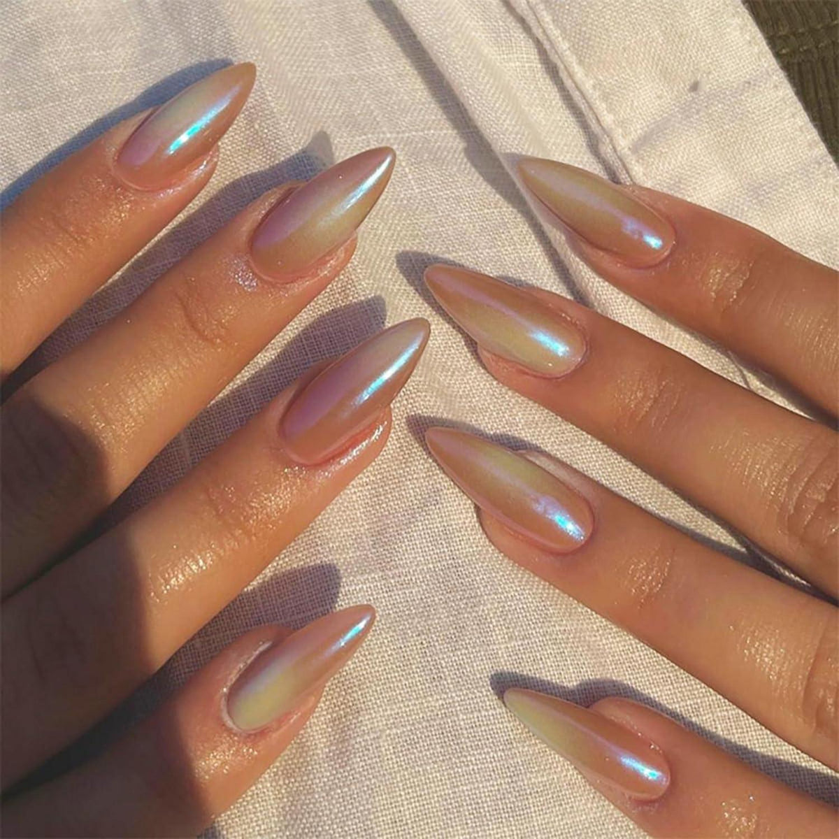 24er Set Rosa Chrome Mandel Nägel für Frauen
