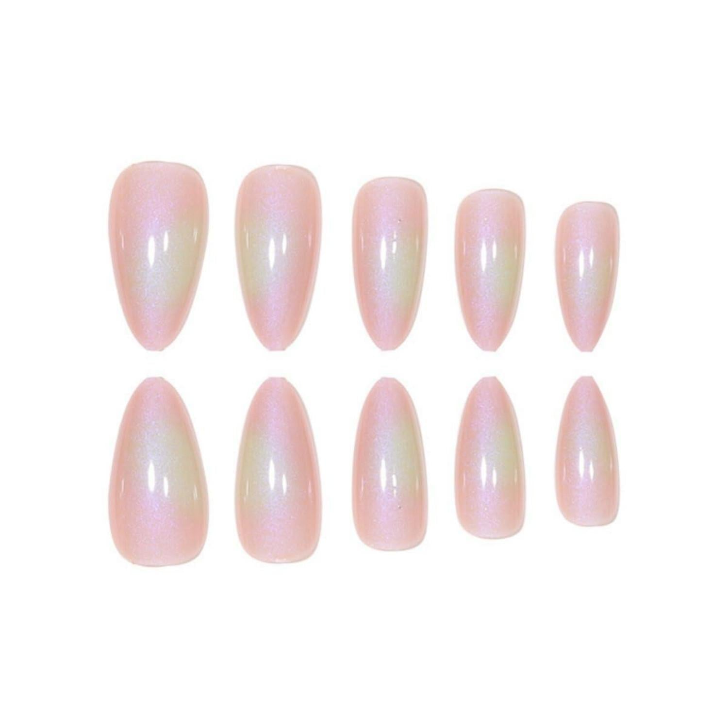 24 Stück Pink Mandel Nägel Zum Aufkleben Kurz Oval Glossy