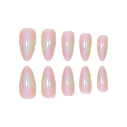 24 Stück Pink Mandel Nägel Zum Aufkleben Kurz Oval Glossy