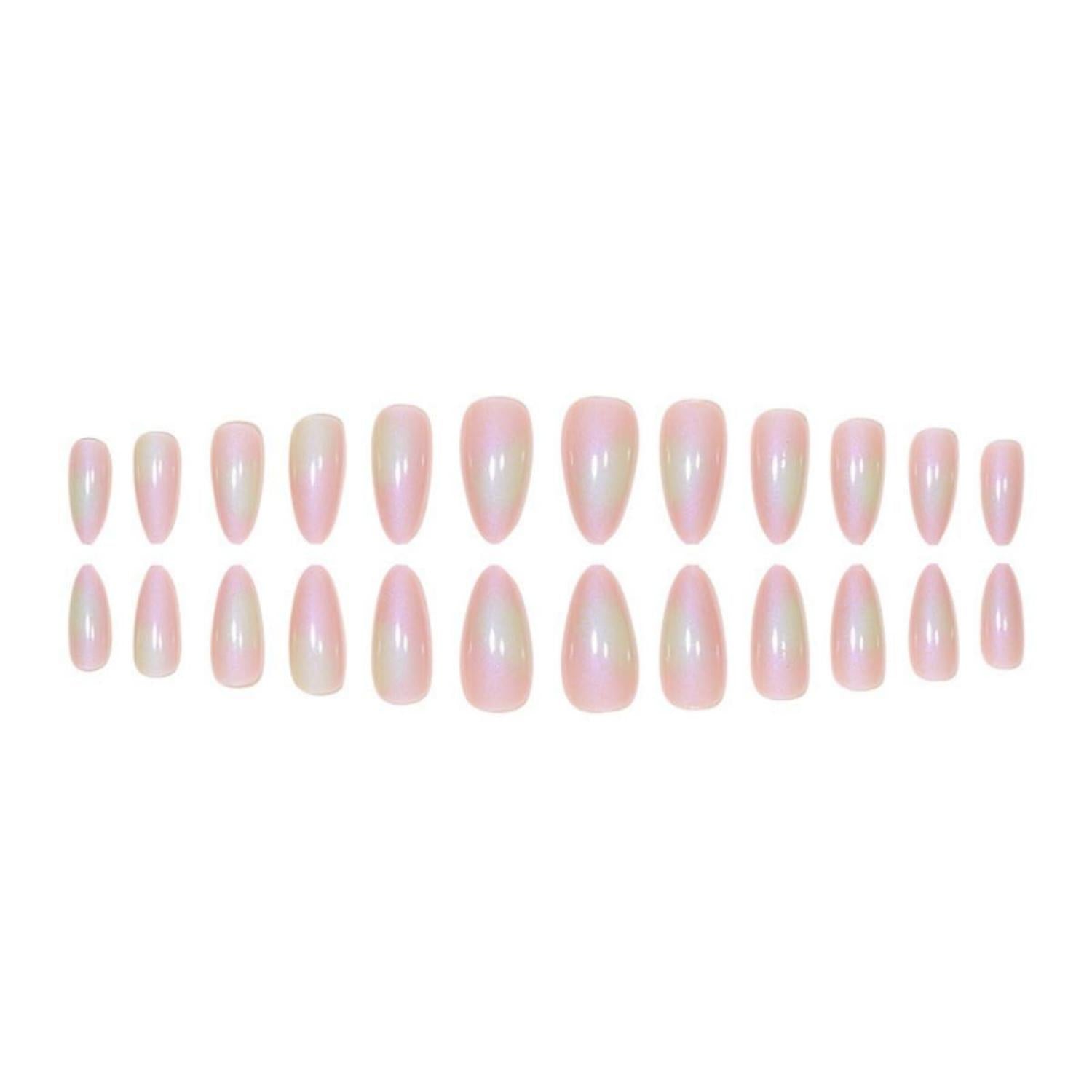 24er Set Rosa Chrome Mandel Nägel für Frauen