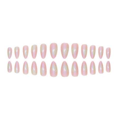 24er Set Rosa Chrome Mandel Nägel für Frauen