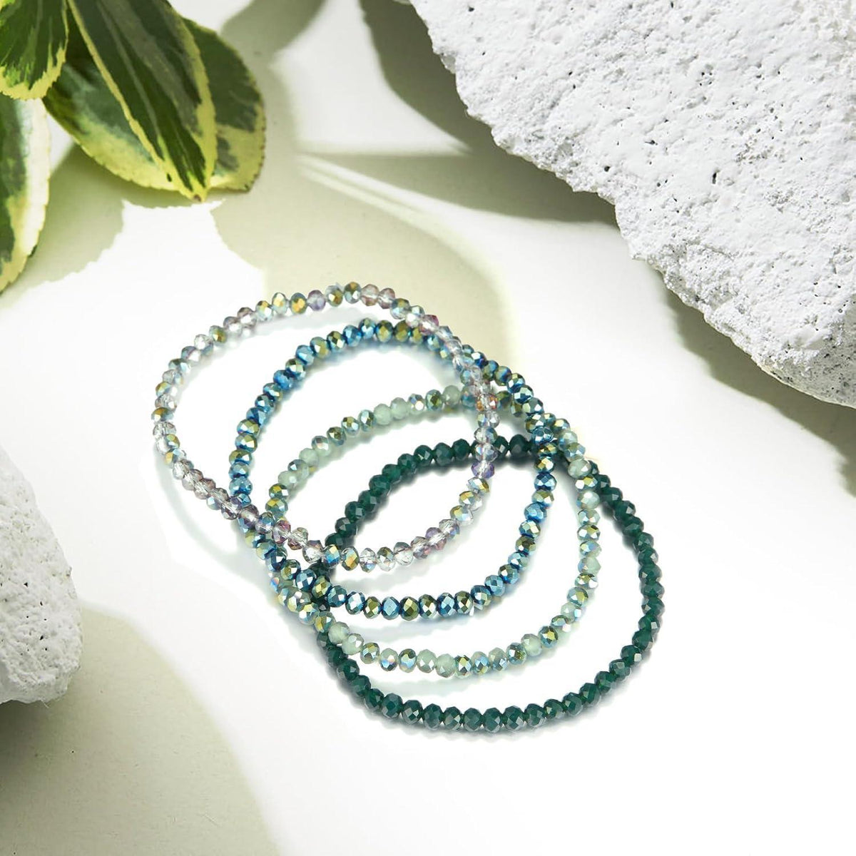 Damen Kristall Perlen Armband Mehrschichtig Boho Schwarz Grün