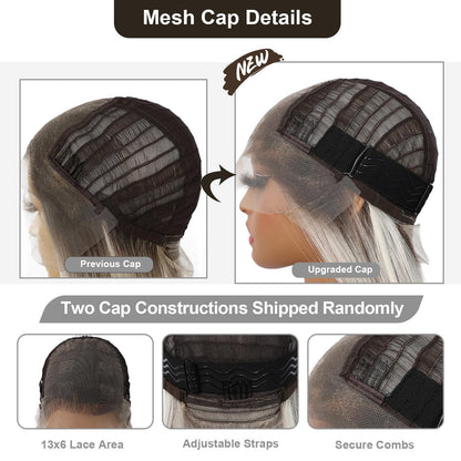 Lange Gerade Perücke 26 Zoll, Eschenweiß Lace Front Perücke