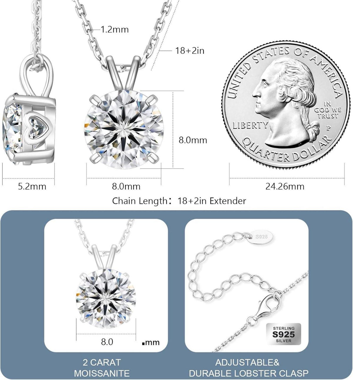 Moissanite Anhänger Kette 925 Silber 2 Karat Damen VVS1 D Moissanit