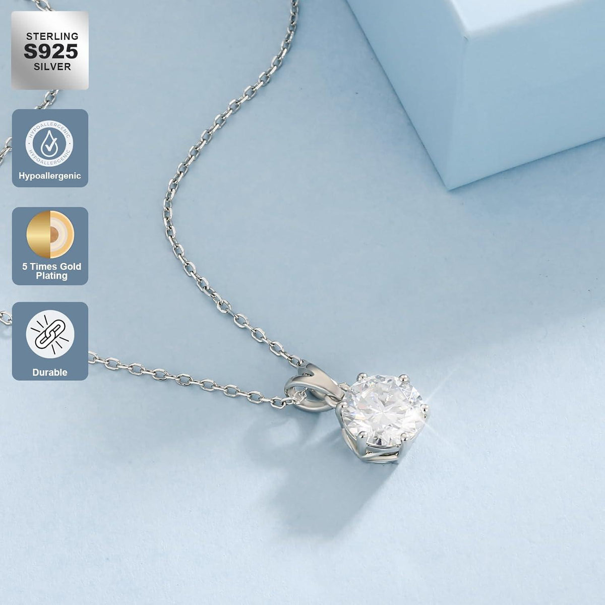 KRKC&CO Moissanite Kette Silber 925 Anhänger 3 Karat VVS1 D Farbe.verstellbar 45+5cm. Geschenkbox.Kristallklare Schönheit