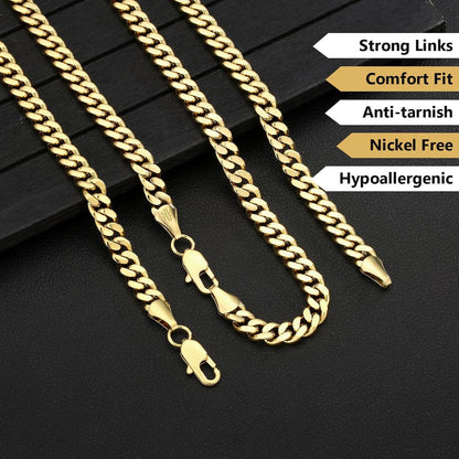 Herren Panzerkette Edelstahl 7mm Cuban Chain Gold 61cm