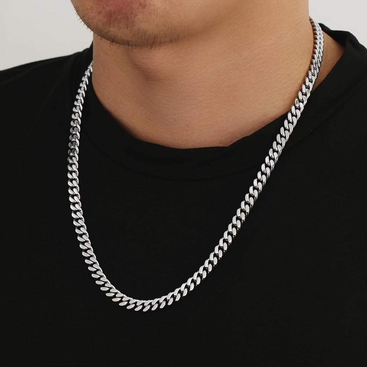 Herren Edelstahl Panzerkette mit Diamantschliff 7mm Silber 45.7cm