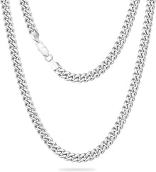 KRKC&CO Herren Panzerkette Edelstahl Cuban Chain 7mm Silber 61cm