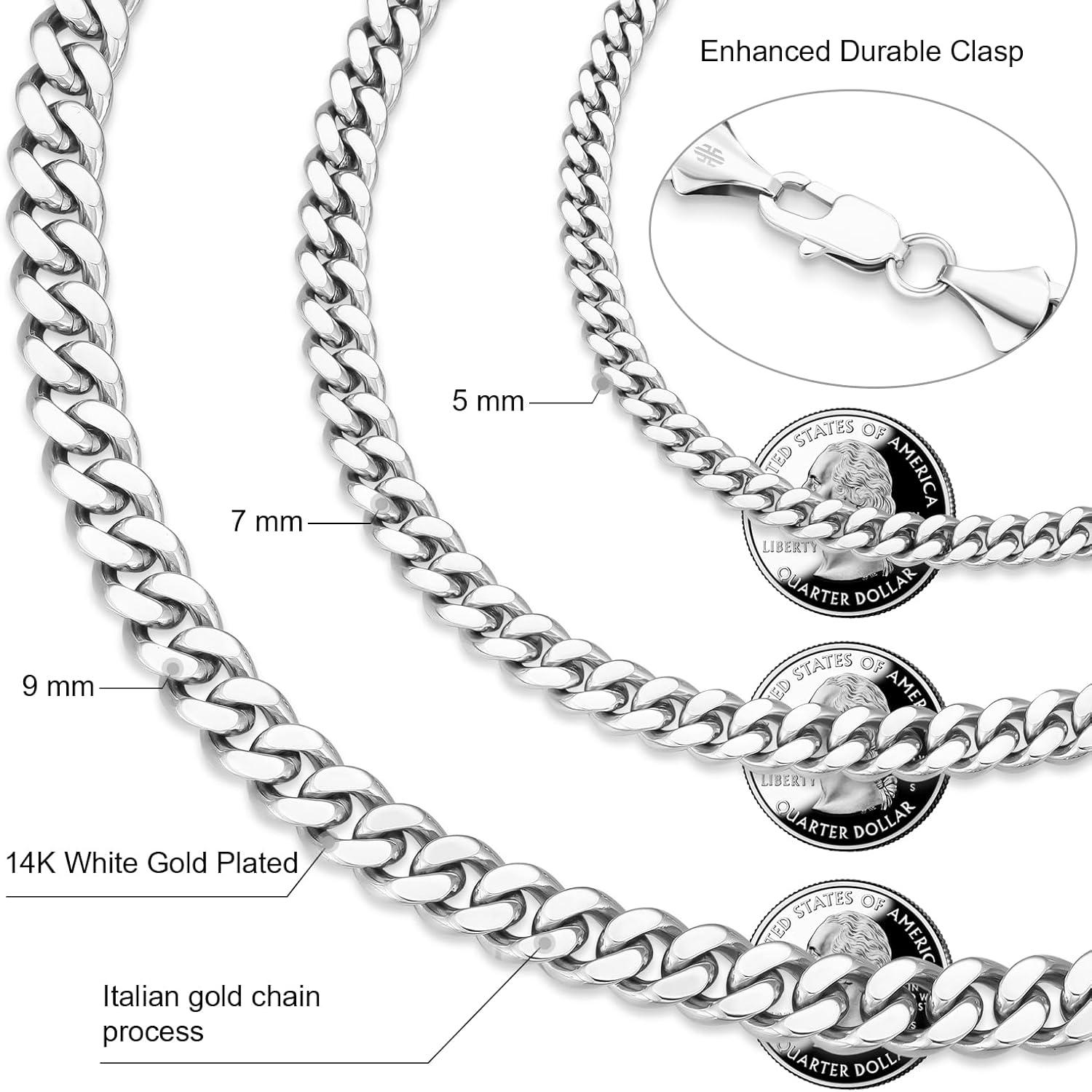 Herren Edelstahl Panzerkette 7mm Diamantschliff Cuban Chain Goldkette Silberkette 50.8cm